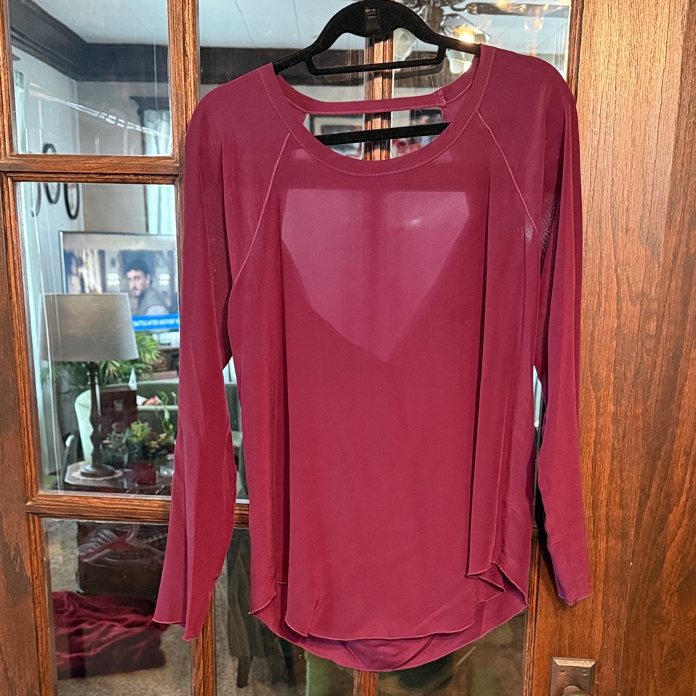Chaser Women Burgundy 100% Crepe de Chine Silk Draped Open Back Top Med CW6333